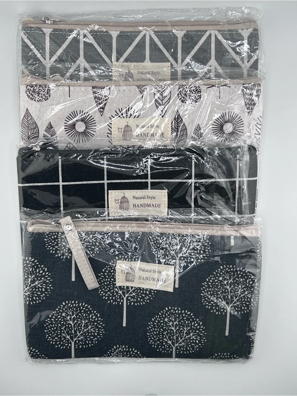 0098: Set of 4 Canvas Cosmetic Pouch Set - Gray, Black, Navy, Light Gray